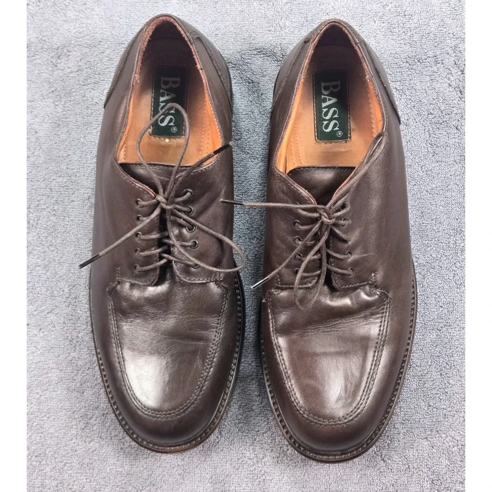 Bass Oxford Shoes Mens 9.5 Brown Excellent Made in Italy Leather Lug Sole 5178